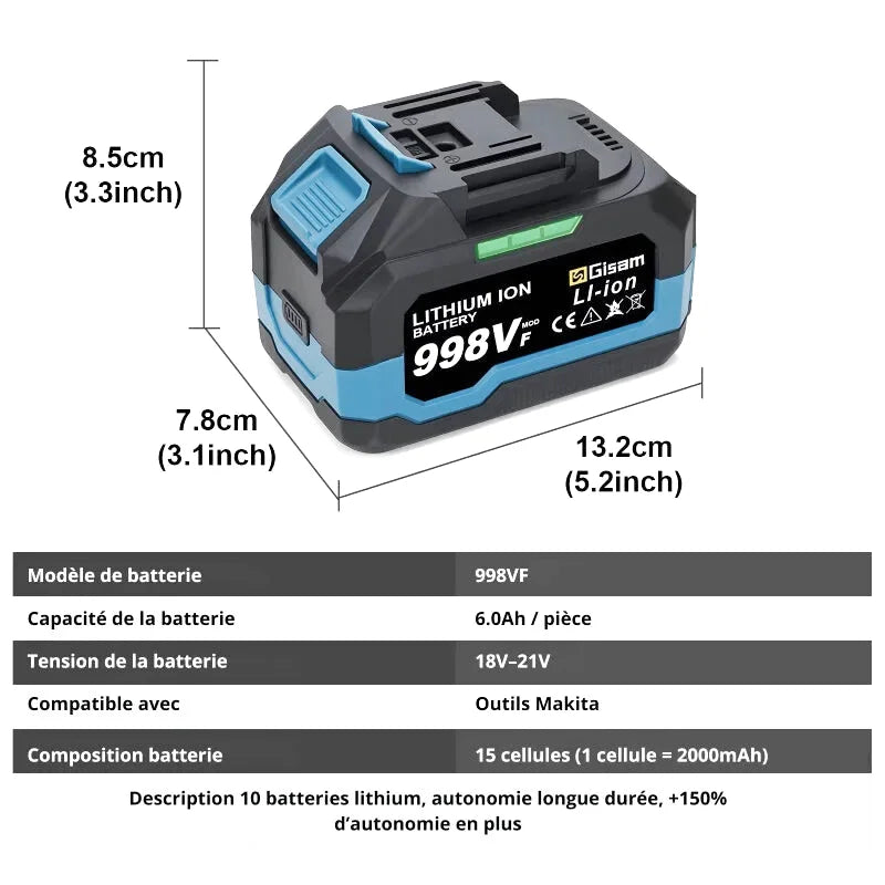 Batterie Lithium 20V – 4,0Ah à 6.0Ah, Compatible Makita - photo 7