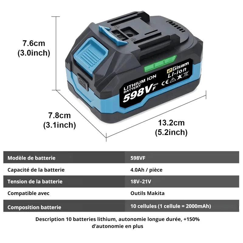 Batterie Lithium 20V – 4,0Ah à 6.0Ah, Compatible Makita - photo 8