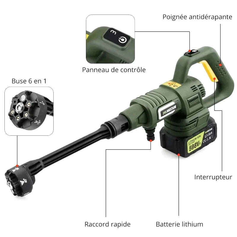 Pistolet Haute Pression 20V– 3 Vitesses, Buse 6-en-1 (6,3 L/min)