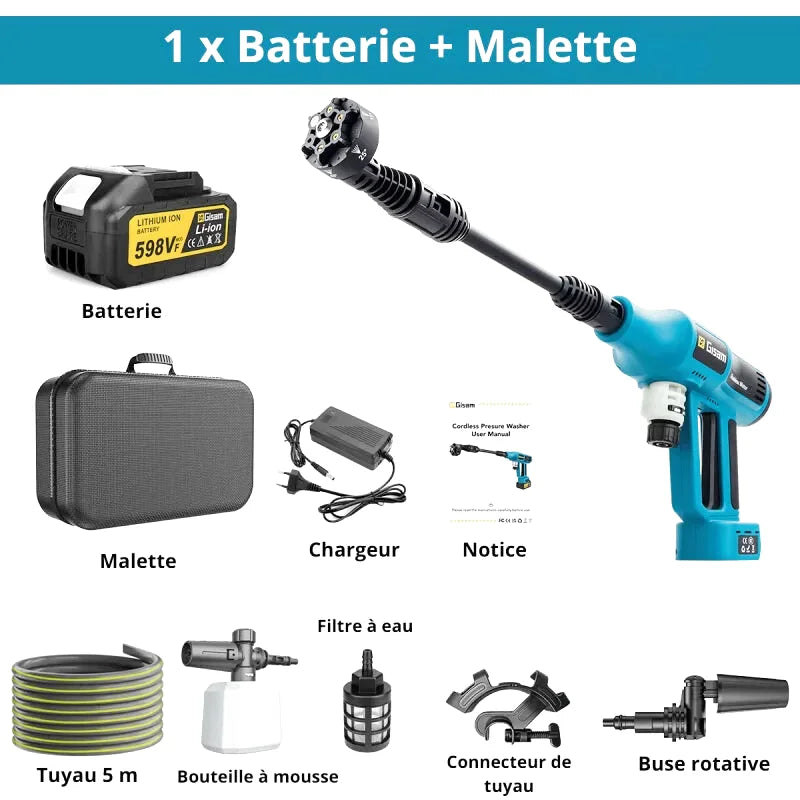 Pistolet Haute Pression Sans Fil 20V – 4 Vitesses, Buse 6-en-1 (7 L/min) - photo 2