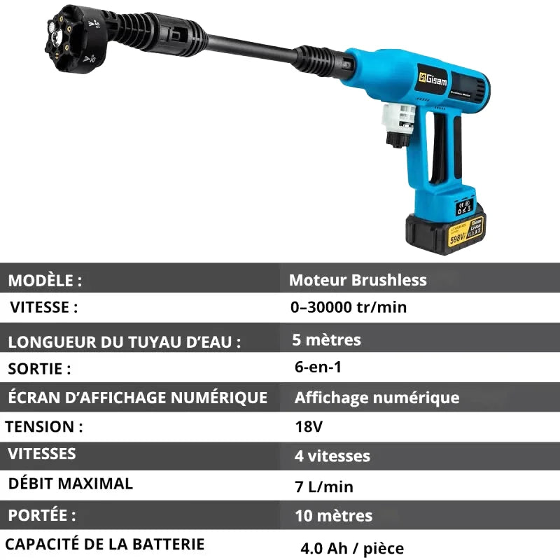 Pistolet Haute Pression Sans Fil 20V – 4 Vitesses, Buse 6-en-1 (7 L/min) - photo 5