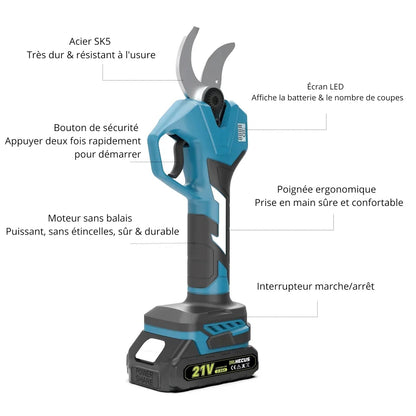 Sécateur Électrique Sans Fil 20V – Taille-Vigne Portatif et Ergonomique