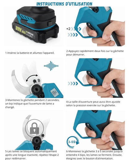 Sécateur Électrique Sans Fil 20V – Taille-Vigne Portatif et Ergonomique